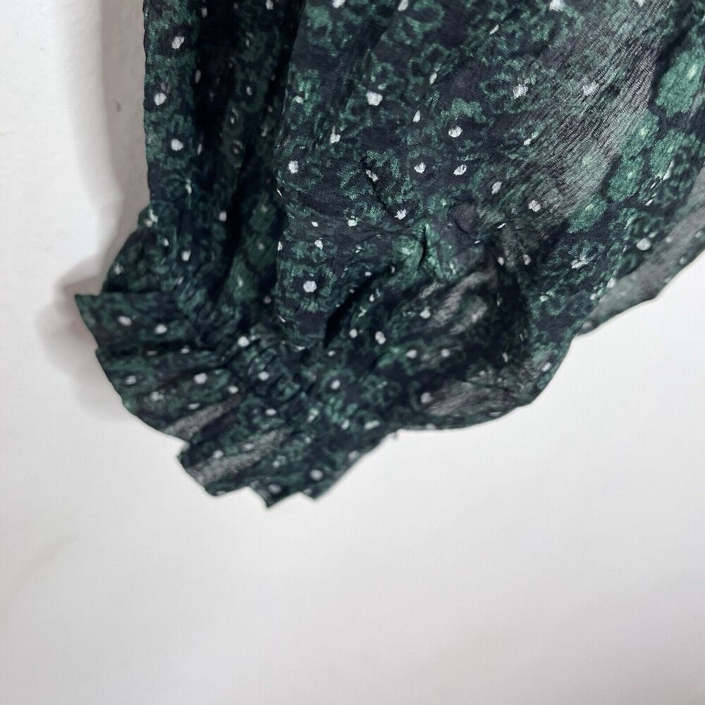 Free People Floral Sheer Blouse Green Womens Small Tasseled Cottage Forest fairy - Picture 4 of 9